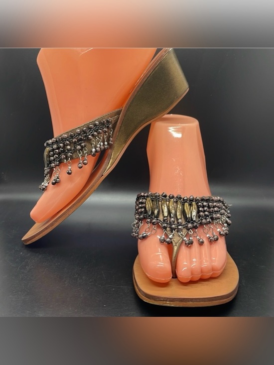 Yellow Box Shoes - Yellow Box metallic bronze gold beaded Alexis slip on sandals Size 6.5